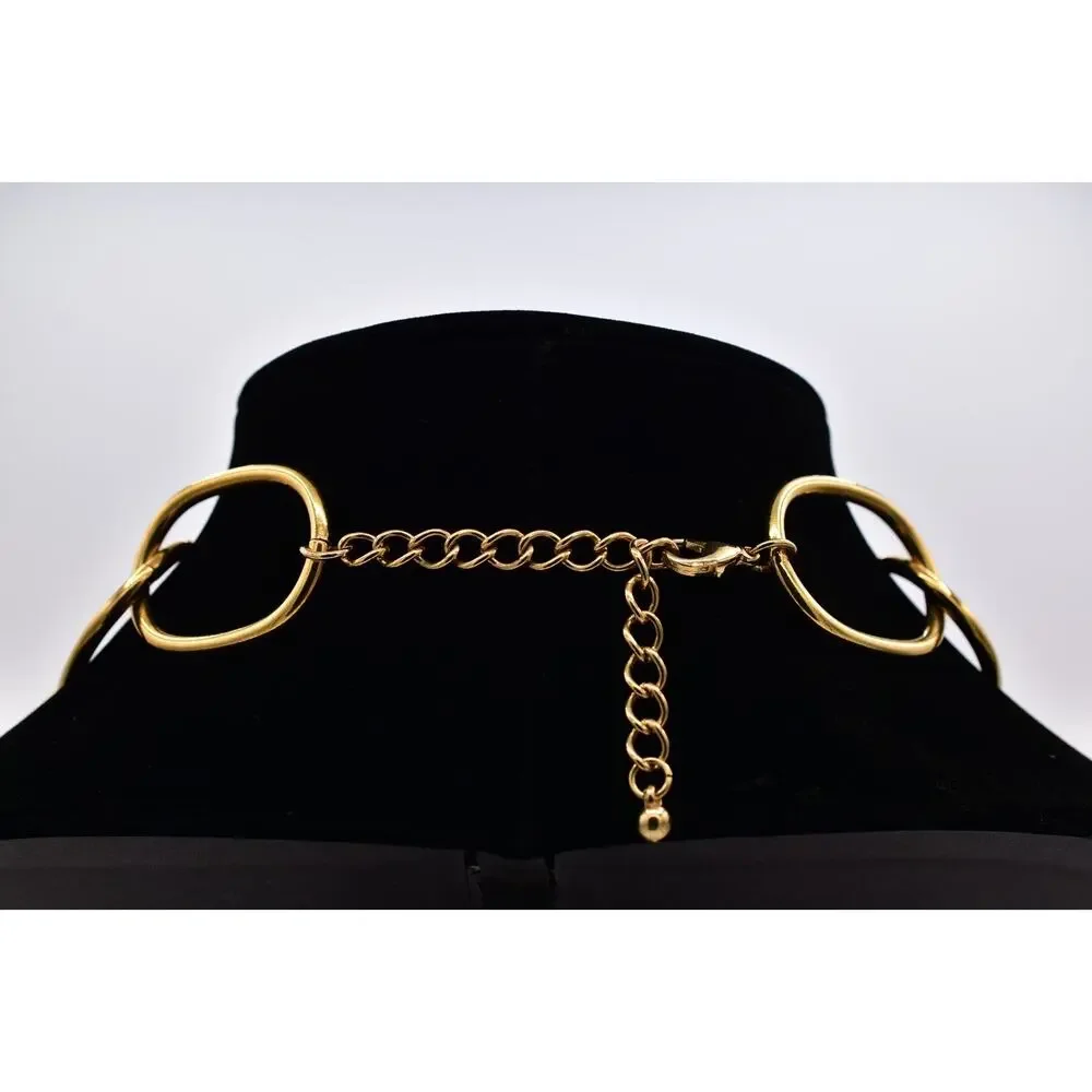 Vintage Heavy Chain Necklace Gold Tone Triple Curb Linked Chunky 1980s BinBD